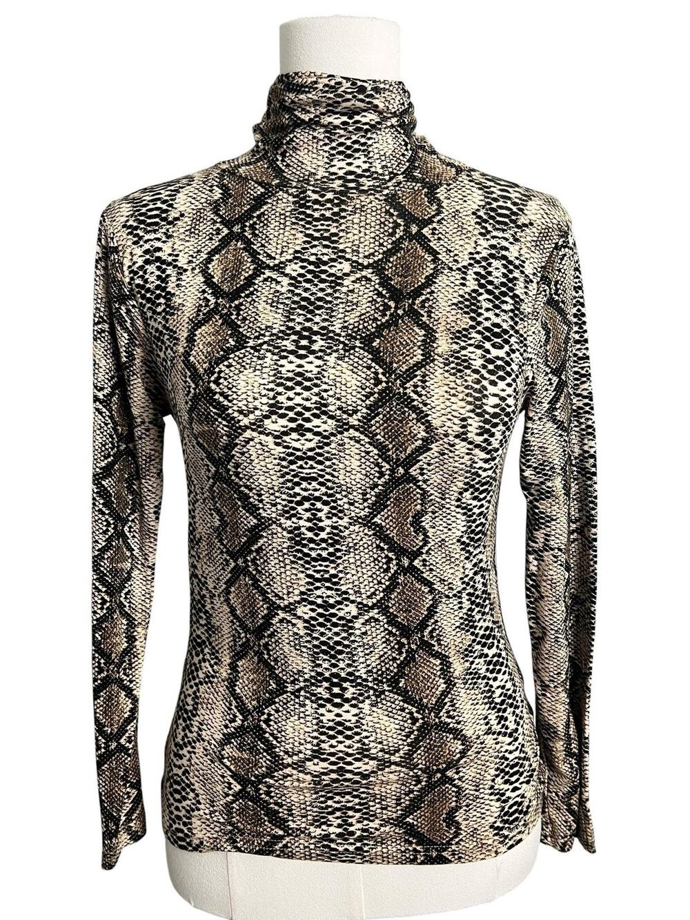 Cliche' Shirt Womens Small Brown Snake Print Turtleneck Long Sleeve Stretch Top